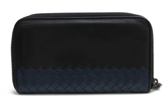 ○ボッテガヴェネタ BOTTEGA VENETA 牛革 カーフ 長財布 S01076672Y バイカラー メッシュ・イントレチャート 小銭入れあり ラウン  中古