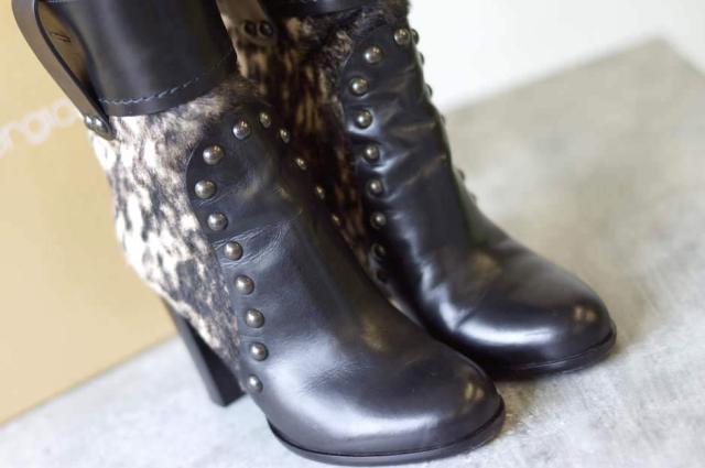【美品】セルジオロッシ レオパード ブーツ ショートブーツ スタッズ 23cm ○セルジオロッシ Sergio Rossi レオパード ショートブーツ