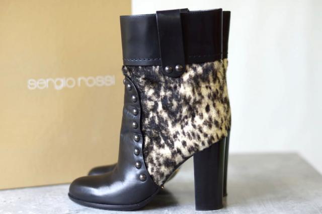 ○セルジオロッシ Sergio Rossi レオパード ショートブーツ スタッズ ブーツ レディース 中古 ○セルジオロッシ Sergio Rossi レオパード ショートブーツ スタッズ