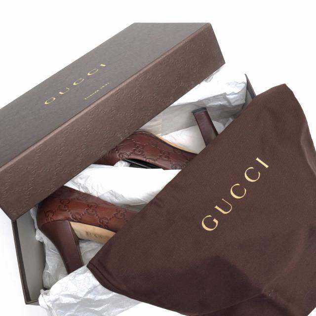 ○グッチ GUCCI GGシマ 牛革 パンプス インターロッキング レザー
