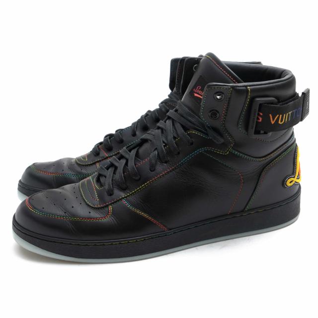 ○ヴィトン Louis Vuitton Virgil Abloh ヴァージルアブロー カーフ 牛革 ハイカットスニーカー Rivoli リヴォリ レインボーステッ 中古