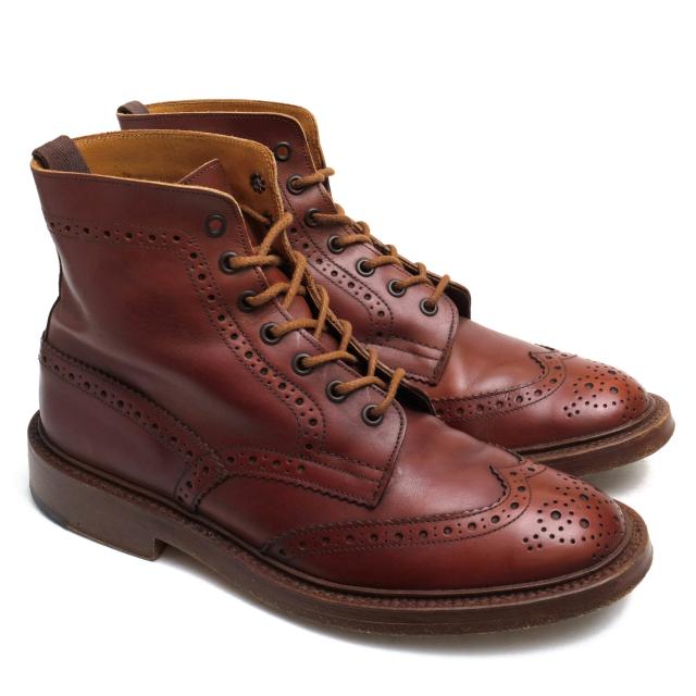 ○トリッカーズ Tricker's 牛革 カーフ レースアップブーツ M2508 MALTON Brogue Boots モールトン ダブルソール カントリーブーツ 中古_1