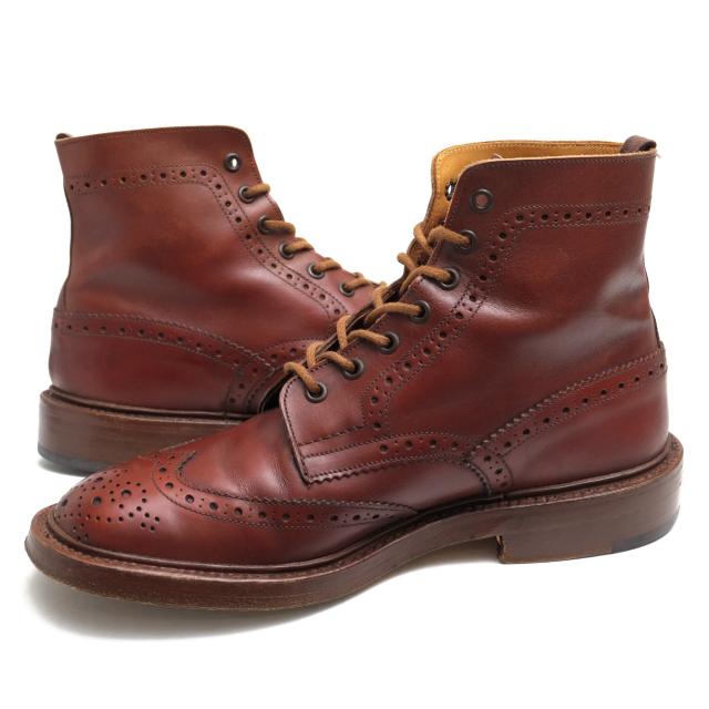 ○トリッカーズ Tricker's 牛革 カーフ レースアップブーツ M2508 MALTON Brogue Boots モールトン ダブルソール カントリーブーツ 中古_2