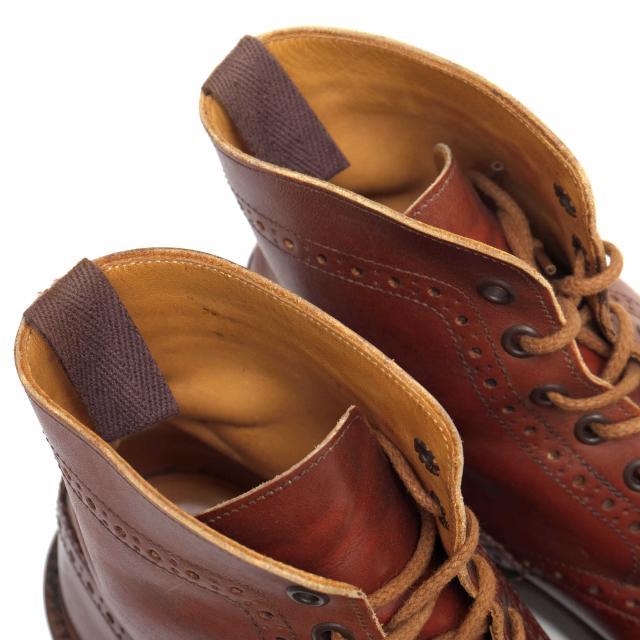 ○トリッカーズ Tricker's 牛革 カーフ レースアップブーツ M2508 MALTON Brogue Boots モールトン ダブルソール カントリーブーツ 中古_4