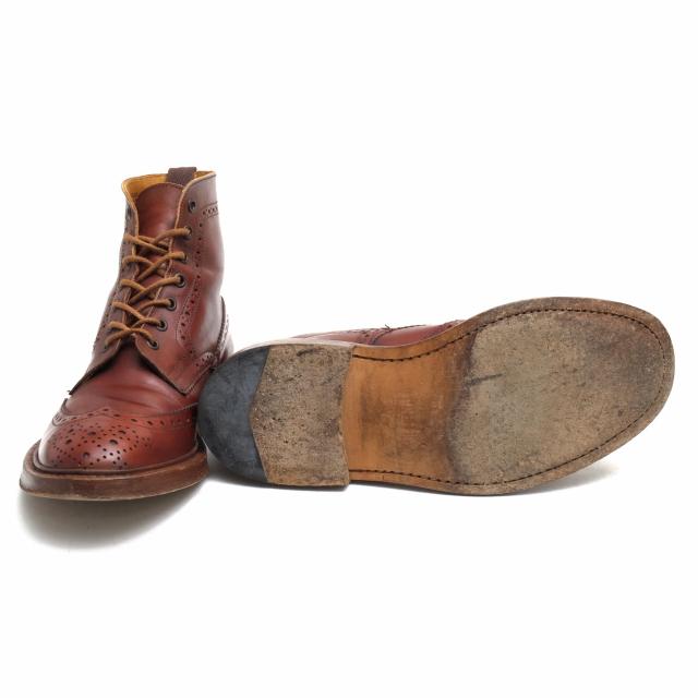 ○トリッカーズ Tricker's 牛革 カーフ レースアップブーツ M2508 MALTON Brogue Boots モールトン ダブルソール カントリーブーツ 中古_5