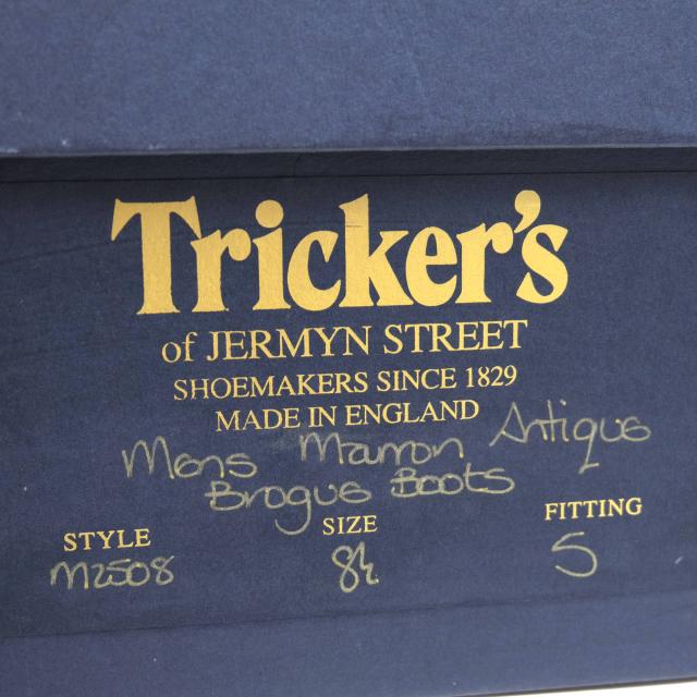 ○トリッカーズ Tricker's 牛革 カーフ レースアップブーツ M2508 MALTON Brogue Boots モールトン ダブルソール カントリーブーツ 中古_8