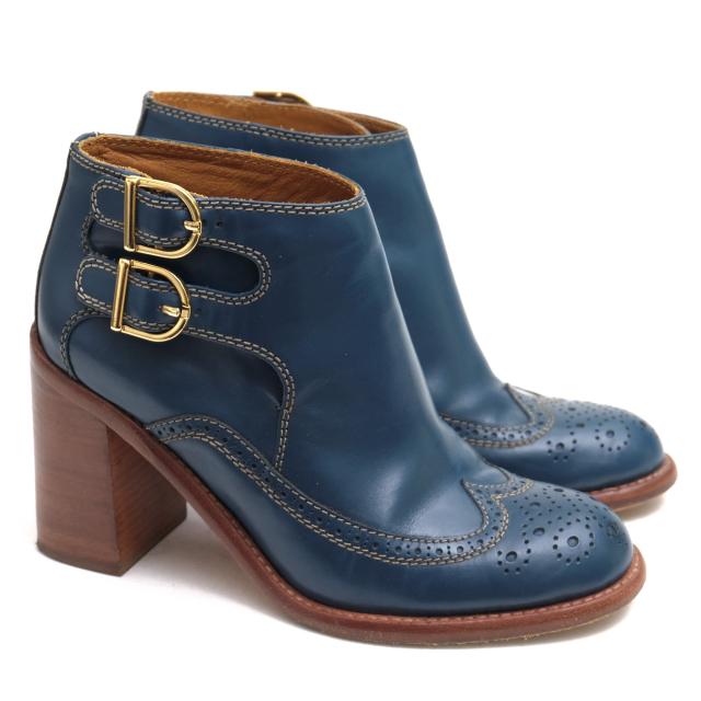 ○シー・バイ・クロエ SEE BY CHLOE 牛革 ブーティ Rickie Bootie ショートブーツ ウイングチップ レザーソール レディース 【中古 中古