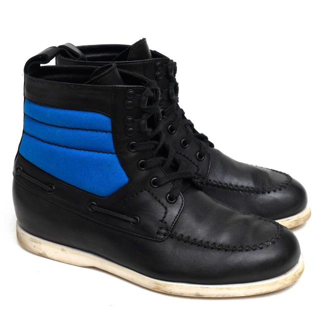 ○ボッテガヴェネタ BOTTEGA VENETA 牛革 カーフ レースアップブーツ 258953 VO281 8560 デッキシューズ バイカラー モカシン Uチ 中古_1