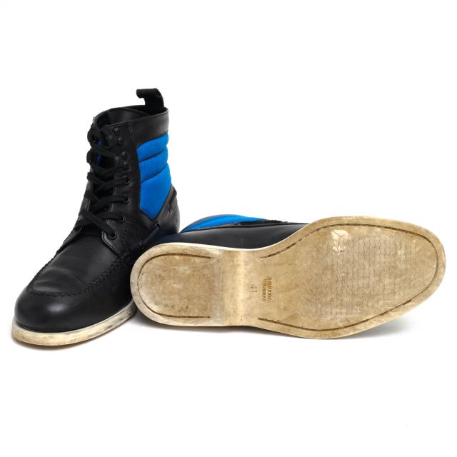 ○ボッテガヴェネタ BOTTEGA VENETA 牛革 カーフ レースアップブーツ 258953 VO281 8560 デッキシューズ バイカラー モカシン Uチ 中古_6