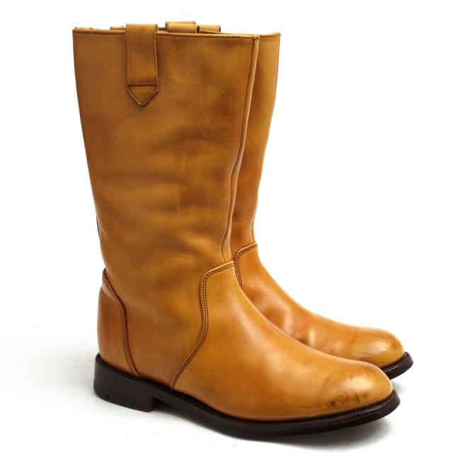 ○トリッカーズ Tricker's カーフ 牛革 ロングブーツ L6866 プレーントゥ レザーソール グッドイヤーウェルト製法 レディース 【 中古_1