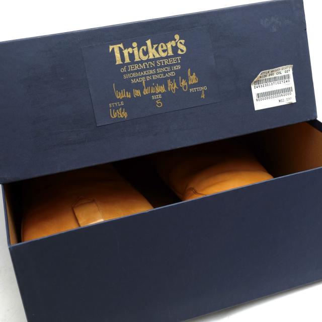 ○トリッカーズ Tricker's カーフ 牛革 ロングブーツ L6866 プレーントゥ レザーソール グッドイヤーウェルト製法 レディース 【 中古_8