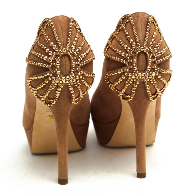 ○セルジオロッシ Sergio Rossi 牛革 パンプス ラインストーン レザー