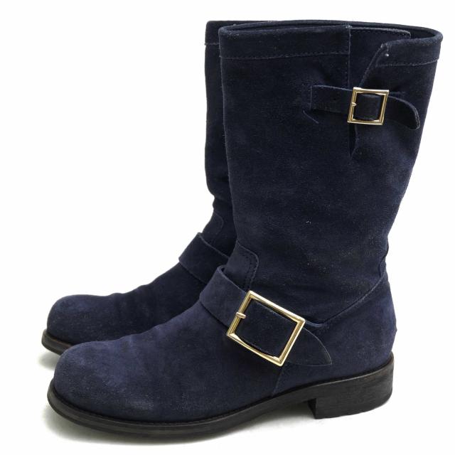 ○ジミーチュウ Jimmy Choo 牛革 エンジニアブーツ 142BIKER バイカー プレーントゥ 定番 レディース 【中古】 中古