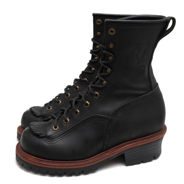 ○チペワ CHIPPEWA 牛革 ワークブーツ 91016 BLACK ODESSA 8" Logger Boots ロガーブーツ グッドイヤーウェルト製法 メンズ 【中古 中古の通販は 31,692円