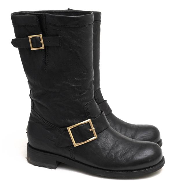 ○ジミーチュウ Jimmy Choo エンジニアブーツ 247 BIKER Unlined 定番 シボ革 シュリンクレザー レディース 【中古】 中古