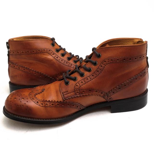 ○パドローネ PADRONE ステアハイド コンビ鞣し 牛革 バックジップブーツ PU8054-1110-13C WING TIP BOOTS with BACK ZIP ウイング 中古 ○パドローネ PADRONE ステアハイド コンビ鞣し 牛革 バックジップ