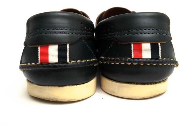 ○トム ブラウン Thom Browne 2013SS 牛革 デッキシューズ WINGTIP DECK SHOE IN NAVY CALF ウイングチップ スリッポン メンズ 【 中古