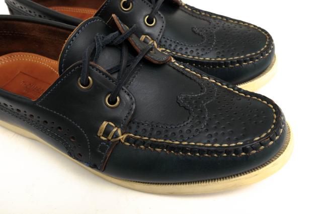 ○トム ブラウン Thom Browne 2013SS 牛革 デッキシューズ WINGTIP DECK SHOE IN NAVY CALF ウイングチップ スリッポン メンズ 【 中古