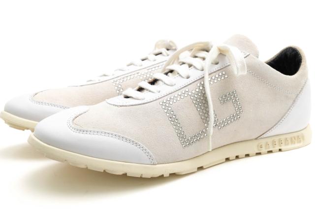 ○ドルガバ DOLCE＆GABBANA 牛革 ローカットスニーカー 3076 DGラインストーン レディース 【中古】 中古