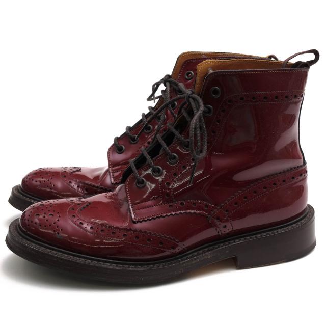 ○トリッカーズ Tricker's 牛革 レースアップブーツ M2508 MALTON モールトン Brogue Boots ダブルソール カントリーブーツ ウイン 中古
