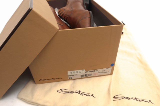 ○サントーニ Santoni 牛革 カーフ ビジネスシューズ 8505 アンティーク仕上げ ストレートチップ レザーソール メンズ 【中古】 中古