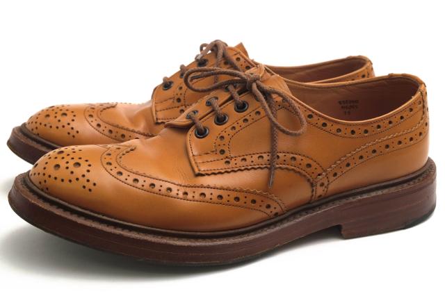 ○トリッカーズ Tricker's 牛革 カーフ ビジネスシューズ M5095 Bourton バートン メダリオン ウイングチップ 定番 グッドイヤーウ 中古