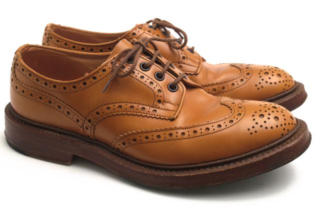 ○トリッカーズ Tricker's 牛革 カーフ ビジネスシューズ M5095 Bourton バートン メダリオン ウイングチップ 定番 グッドイヤーウ 中古_1