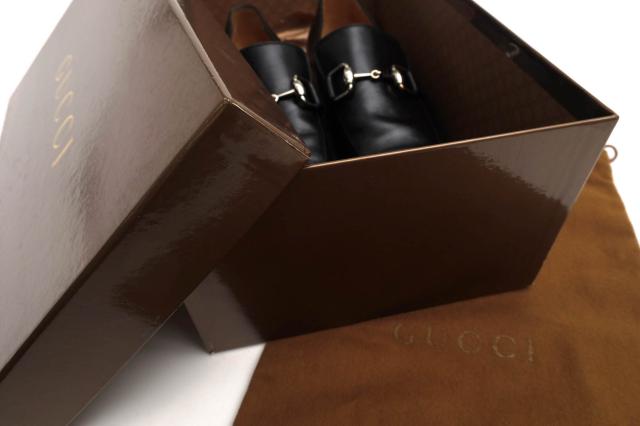 ○グッチ GUCCI 牛革 カーフ ビットローファー 204396 ホースビット 