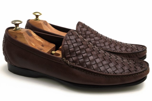 ○ボッテガヴェネタ BOTTEGA VENETA カーフ 牛革 ヴァンプローファー 145594 ラバーソール メッシュ・イントレチャート スリッポン 中古の通販は