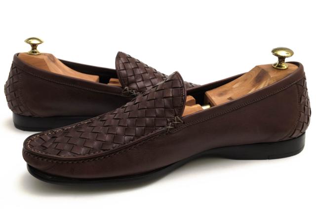 ○ボッテガヴェネタ BOTTEGA VENETA カーフ 牛革 ヴァンプローファー 145594 ラバーソール メッシュ・イントレチャート スリッポン 中古の通販は