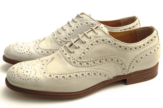 ○チャーチ Church's 牛革 カーフ ビジネスシューズ BURWOOD バーウッド メダリオン ウイングチップ 定番 レザーソール レディース 中古