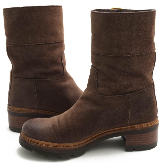 ○プラダ PRADA 牛革 エンジニアブーツ 3U5360 SCAMOSCIATO OLD EBANO ショートエンジニア プレーントゥ レディース 【中古】 中古_2
