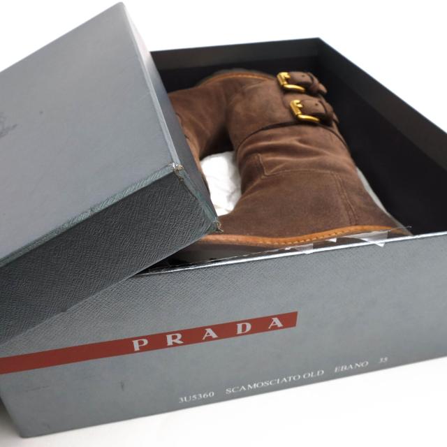 ○プラダ PRADA 牛革 エンジニアブーツ 3U5360 SCAMOSCIATO OLD EBANO ショートエンジニア プレーントゥ レディース 【中古】 中古_8