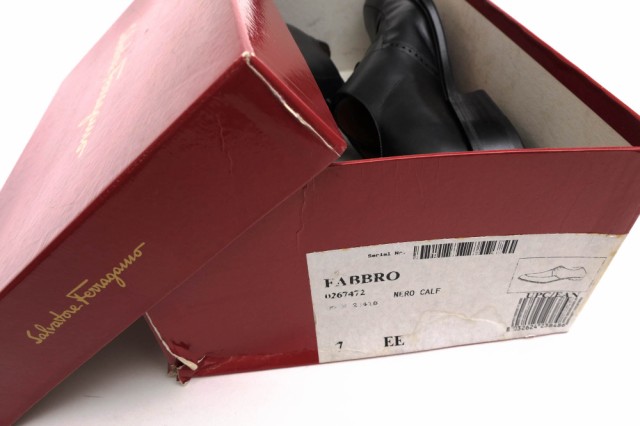 ○フェラガモ Salvatore Ferragamo 牛革 カーフ ビジネスシューズ UG23418 FABBRO エプロンダービーシューズ Uチップ レザーソール 中古