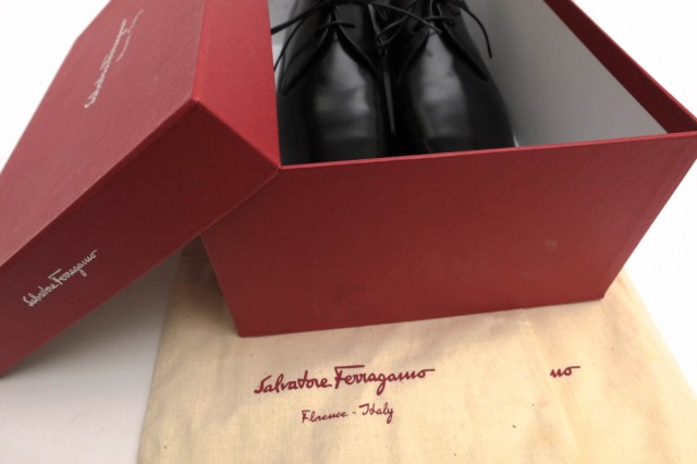 ○フェラガモ Salvatore Ferragamo 牛革 カーフ ビジネスシューズ Andrea Lace Up Tuxedo Oxfords Shoes マッケイ製法 プレーント 中古