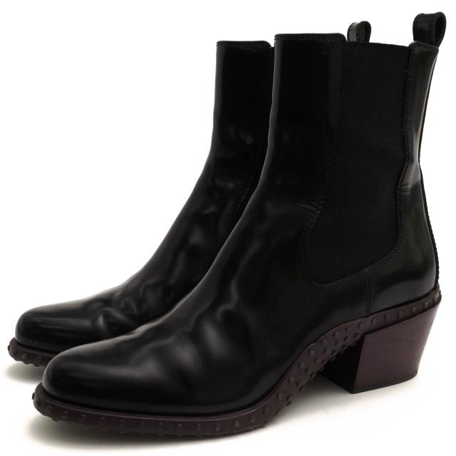 ○トッズ TOD'S ポリッシュドレザー 牛革 サイドゴアブーツ XXW10C0CG90AKT9994 GOMMA+T50 CUOIO 10C TRONC. ELASTICO アンクルブ  中古