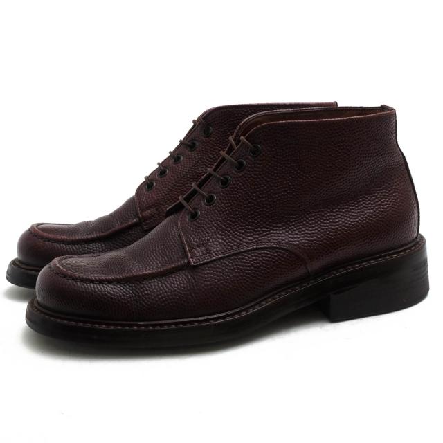 ○シルバノマッツァ Silvano Mazza スコッチグレイン型押し牛革 バーガンディ ワインレッド レースアップブーツ 97111 グッドイヤ  中古