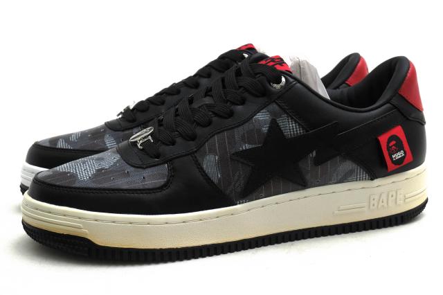 ○エイプ A BATHING APE HUGO Mr. BATHING APE ローカットスニーカー 007FWI231901C Bape Sta HUGO M2 Black ベイプスタ シグネチ  中古