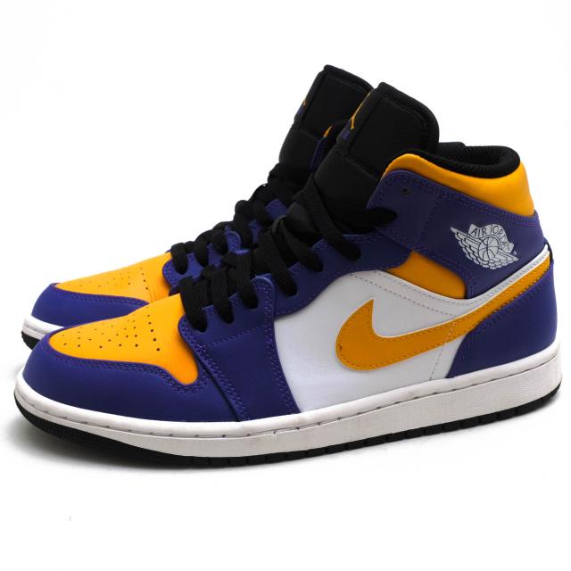 ○ナイキ NIKE 天然皮革 ハイカットスニーカー DQ8426-517 Air Jordan 1 Mid Lakers エアジョーダン 1 ミッド レイカーズ 定番 メ 中古