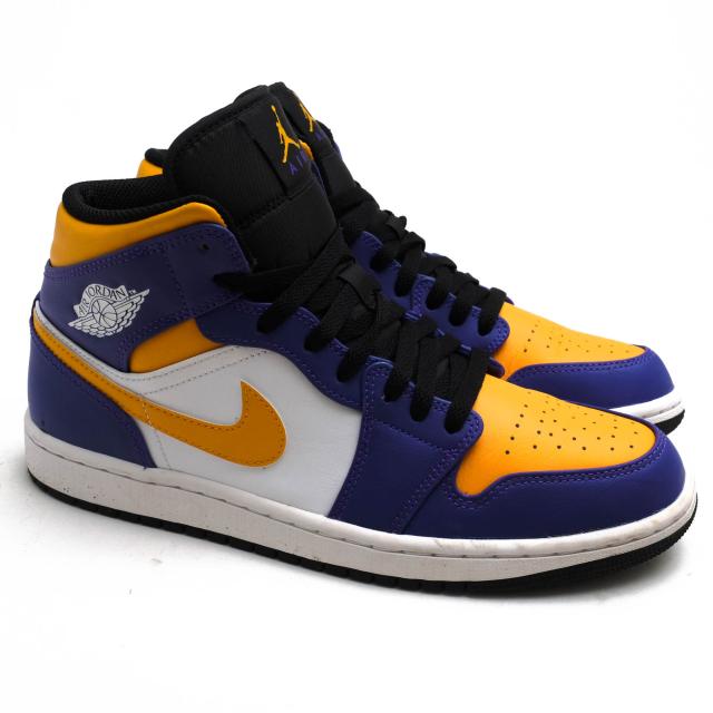 ○ナイキ NIKE 天然皮革 ハイカットスニーカー DQ8426-517 Air Jordan 1 Mid Lakers エアジョーダン 1 ミッド レイカーズ 定番 メ 中古