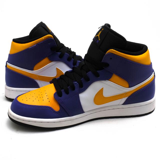 ○ナイキ NIKE 天然皮革 ハイカットスニーカー DQ8426-517 Air Jordan 1 Mid Lakers エアジョーダン 1 ミッド レイカーズ 定番 メ 中古