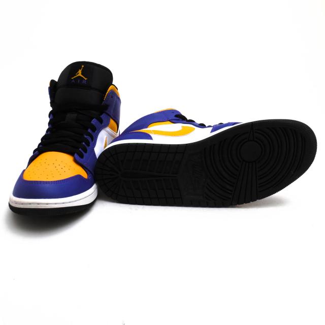 ○ナイキ NIKE 天然皮革 ハイカットスニーカー DQ8426-517 Air Jordan 1 Mid Lakers エアジョーダン 1 ミッド レイカーズ 定番 メ 中古