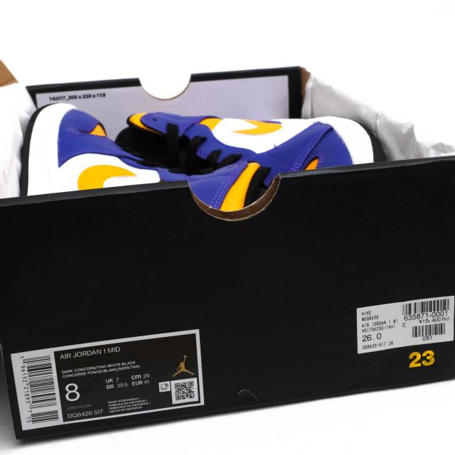 ○ナイキ NIKE 天然皮革 ハイカットスニーカー DQ8426-517 Air Jordan 1 Mid Lakers エアジョーダン 1 ミッド レイカーズ 定番 メ 中古