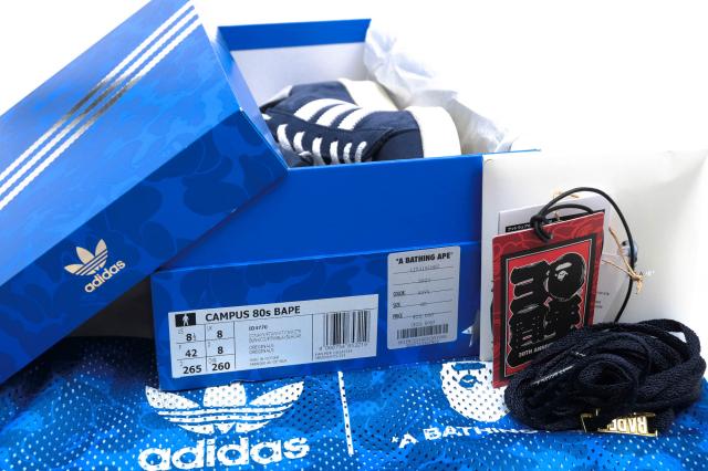 ○アディダス adidas A BATHING APE Originals ローカットスニーカー ID4770 Campus 80s College Navy スリーストライプス メンズ 中古_8