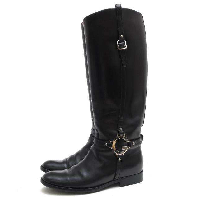 ○グッチ GUCCI 牛革 カーフ ロングブーツ 246703 STIV. PELLE S. CUOIO RIBOT DUSK G金具 乗馬ブーツ ジョッキーブーツ レディー  中古の通販は