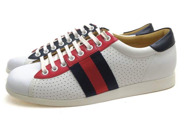 ○グッチ GUCCI 牛革 カーフ ローカットスニーカー 192713 シェリーライン レディース 【中古】 中古
