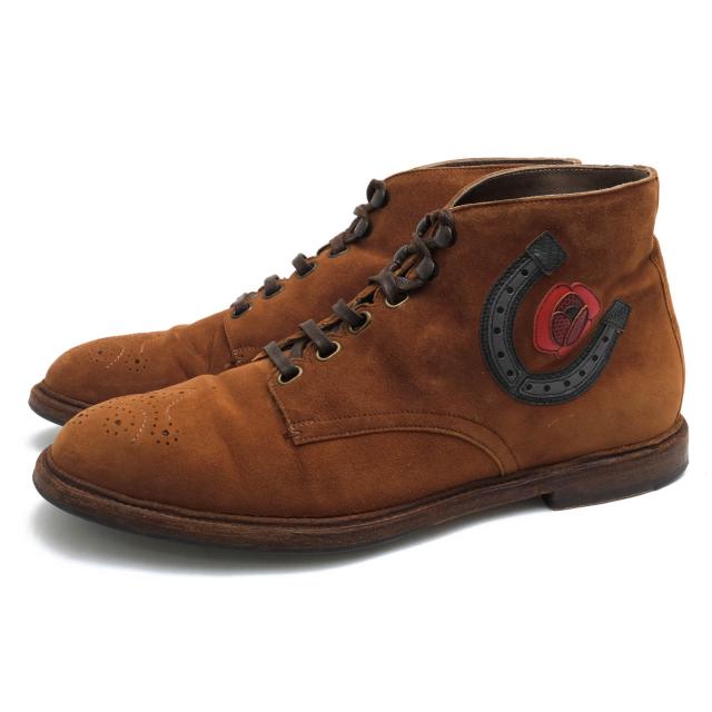 ○ドルガバ DOLCE＆GABBANA 山羊革 ゴートスキン チャッカブーツ A60059 AC803 MARSALA Brogue Ankle Boots メダリオン メンズ 【 中古