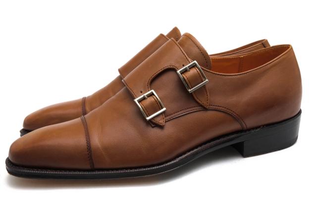 ○バーニーズニューヨーク BARNEYS NEWYORK 牛革 カーフ ビジネスシューズ 1213722 ヒドゥンチャネル ダブルモンクストラップ レザ 中古