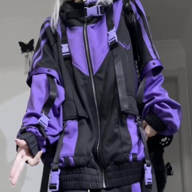 パープル ジャージ 地雷系 パーカー 機能服 サブカル系 ジップアップ