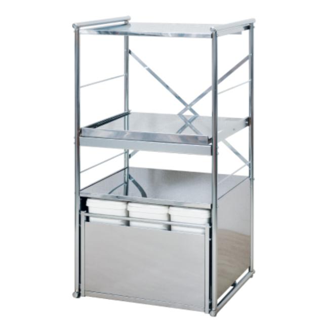 レンジ台 ステンレスレンジラック ミドル 3分別ペール 2個口 （ キャスター付き 2口コンセント付き ゴミ箱 レンジラック レンジ上ラック キッチンラック 食器棚 キッチンワゴン キッチンストッカー 日本製 60幅 スライド 家電ラック ）の通販は